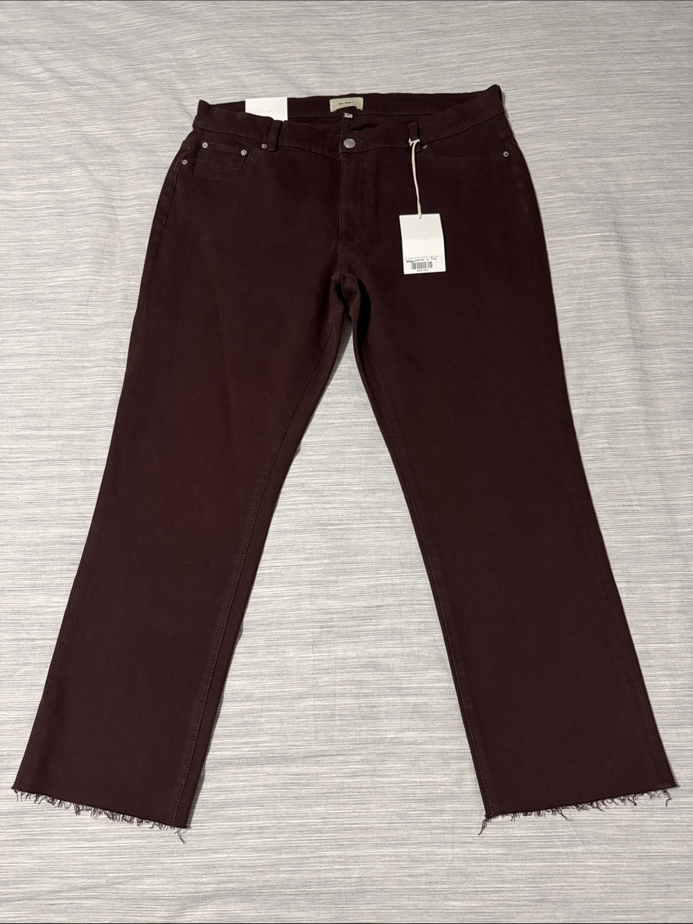 DL1961 Mara Straight Mid Rise Ankle Jeans Fig Burgundy Raw Hem Instasculpt Size
